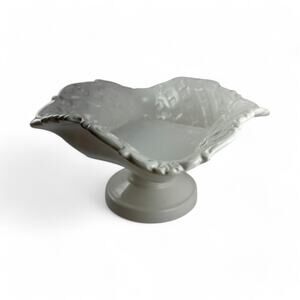 Vintage Italian White Ceramic Pedestal Bowl 9" Square Basket Weave Made in Italy